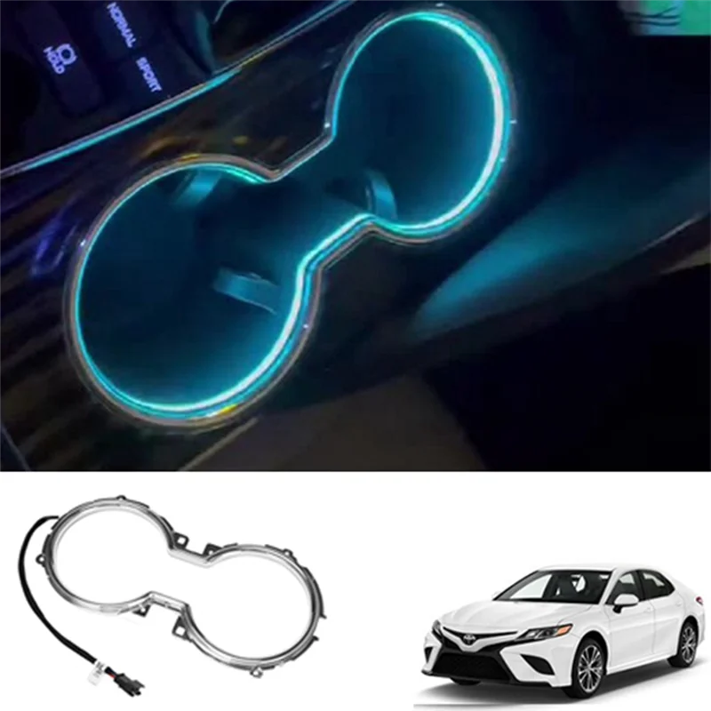 Car LED Central Cup Holder Lights Interior Decorative Lamp Atmosphere Ambient Light Ice Blue for Toyota Camry