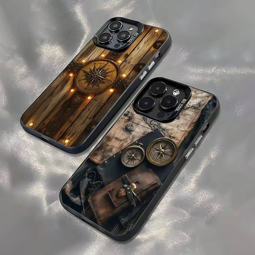 

Art Compass Phone Case For iPhone 17,16,15,14,13,12,11,Pro,XS,Max,Plus,Mini,SE Black Candy Matte Shockproof Cover