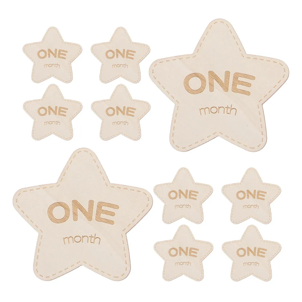 12Pcs Double Sided Wooden Star Milestone Cards Baby Monthly Growth Photo Props Newborn Photoshoot Commemorative Keepsake Discs