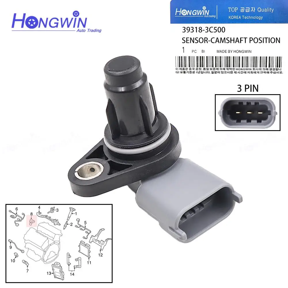 

39318-3C500 camshaft Position Sensor for Hyundai Santa Azera Genesis Coupe Kia Sedona Sorento K900 Genesis G80 393183C500