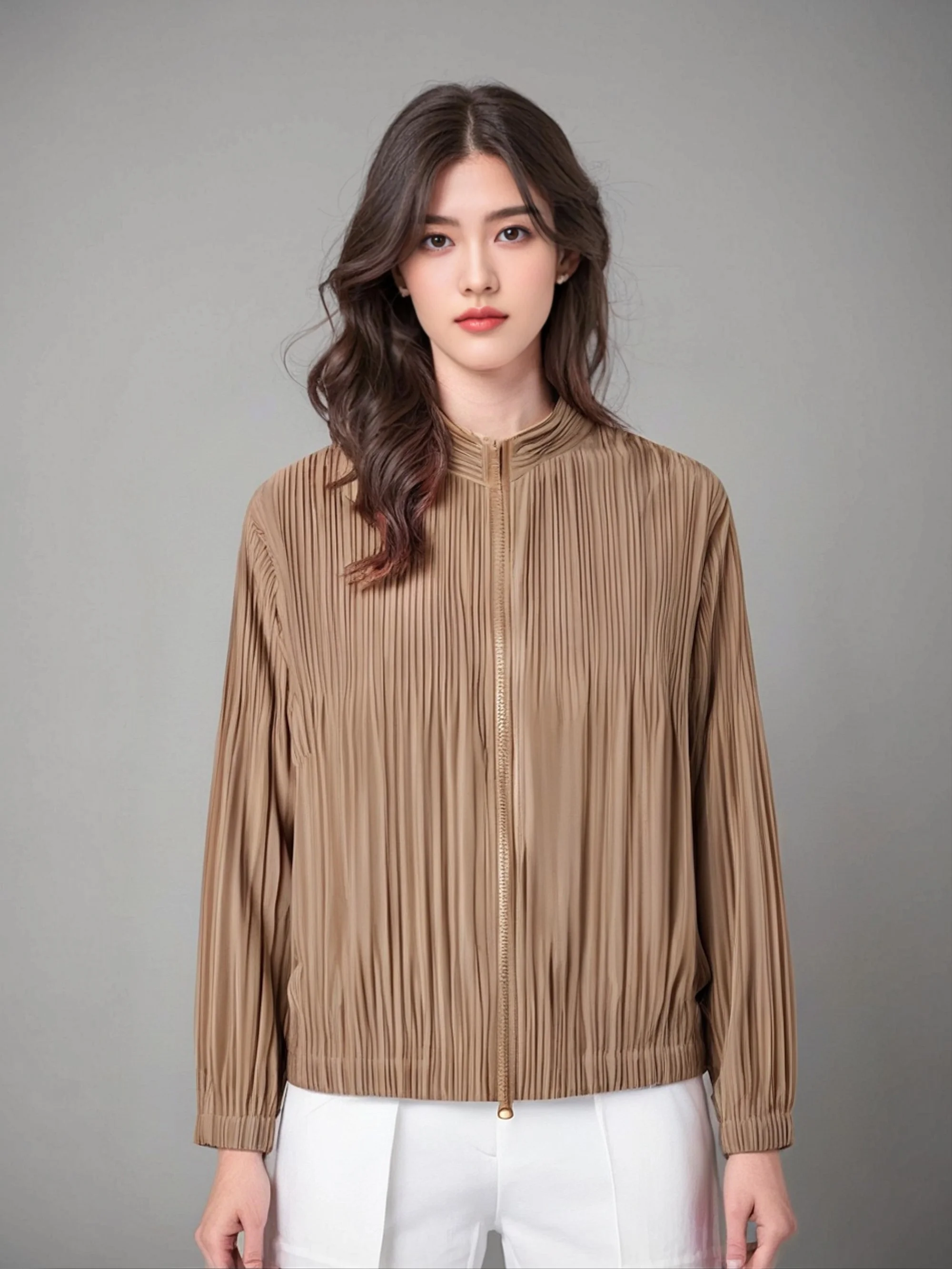 

Miyake Fold 2025, нишевый дизайн, плиссированная женская куртка на весну и осень, новая куртка на молнии, супер свободная женская одежда