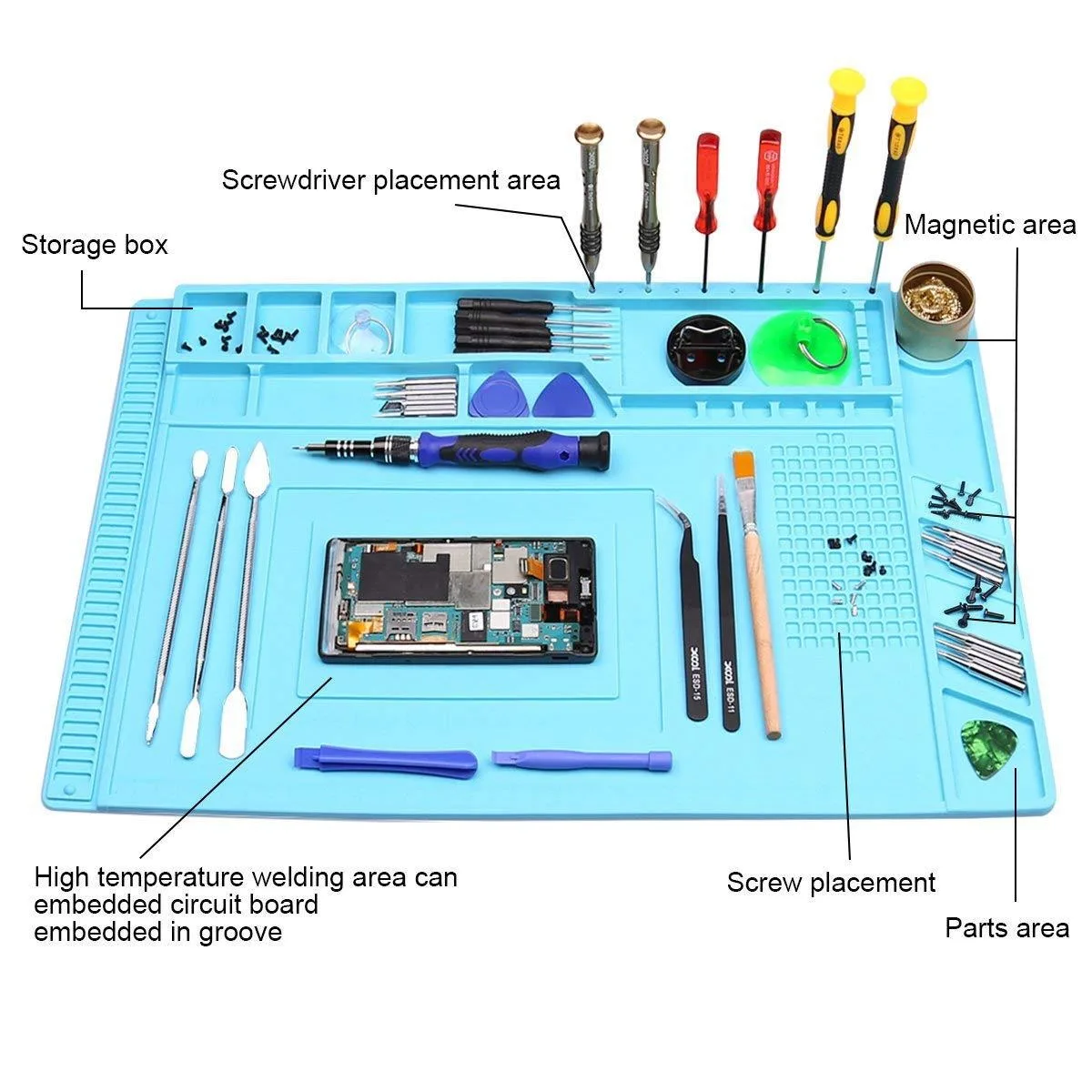 Riparazione di apparecchiature digitali Rimuovi banco da lavoro in silicone Riparazione di telefoni cellulari Cuscinetto isolante termico Tappetino