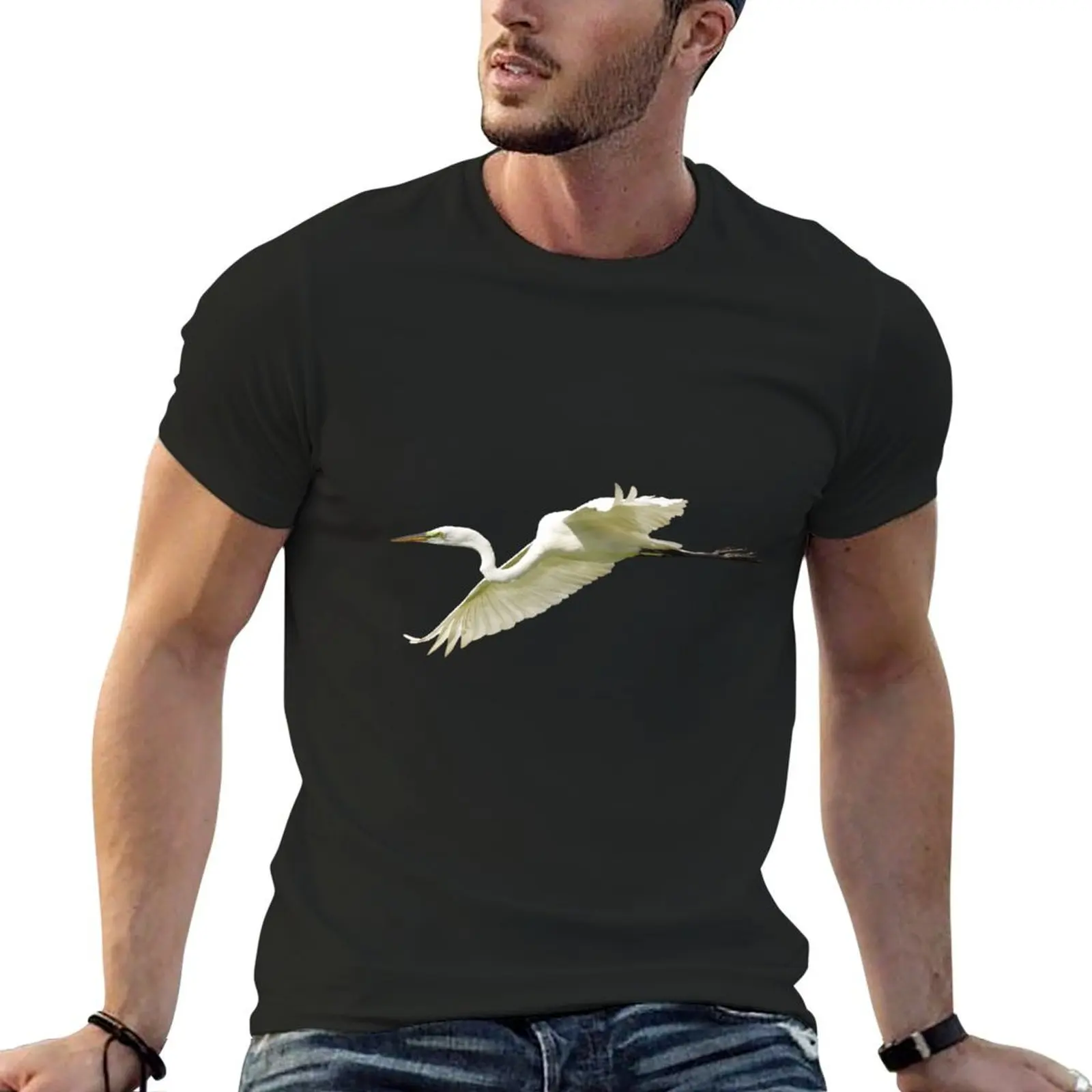 Great White Egret in Flight T-shirt heavyweights Aesthetic clothing boys animal print korean fashion mens vintage t shirts