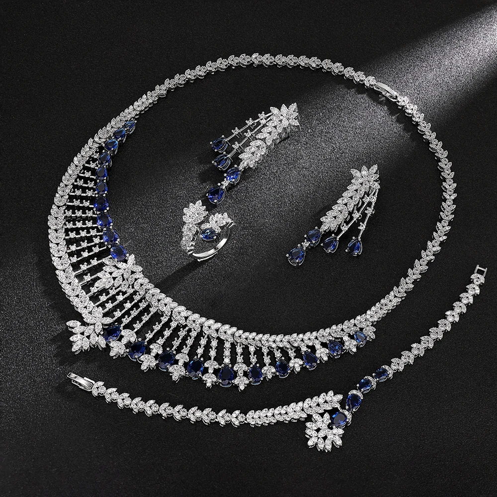 

2024 New 4-piece Bride Zirconia Full Set Women's Party Jewelry Set Luxury Dubai Nigeria CZ Crystal Wedding Jewelry Set