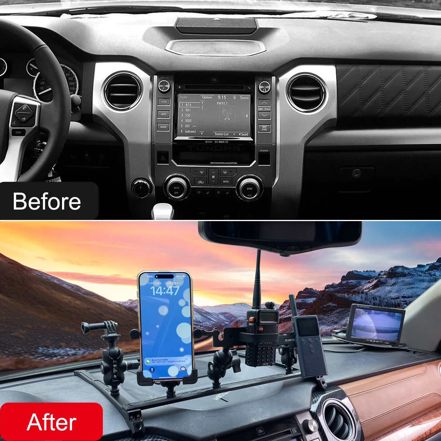 For Toyota Tundra 2014-2021 Car Center Console Integrated Phone Holder Off-Road Modified Radio Integrated Expansion Bracket