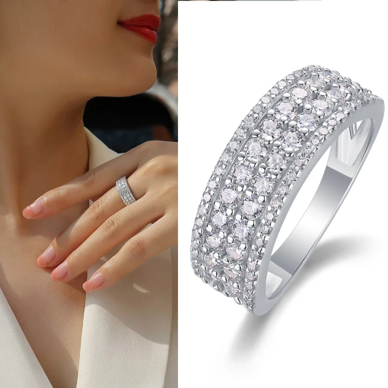 Round Moissanite Ring Luxury Wedding Bands 925 Sterling Silver Women Fine Jewelry GRA