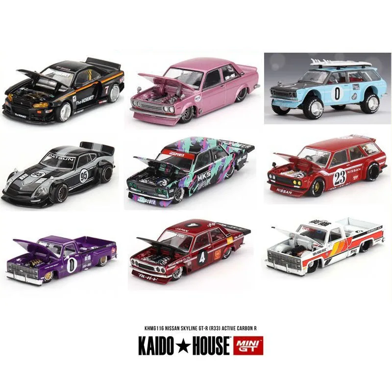 

MINIGT 1:64 Kaido Nissan GT-R (R34) Datsan 510 Lady Z Модель автомобиля из сплава KHMG Коллекция моделей Игрушечные украшения