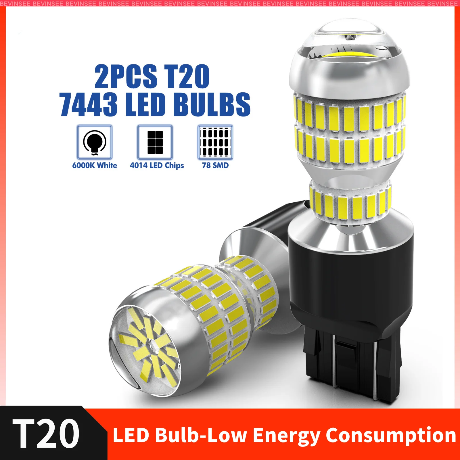 

BEVINSEE 2600LM T20 W21W LED Bulbs CANBUS 7443 7440 W21/5W Car Signal Lamp Auto DRL Backup Reverse Light for Vehicles 6000K 12V