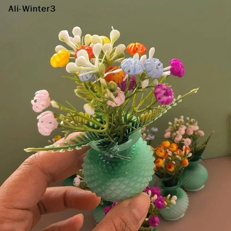 

1Pcs 1:12 Dollhouse Simulation Vase Flower Outdoor DIY Accessories Miniature Resin Colorful Floral Plants Potted Model