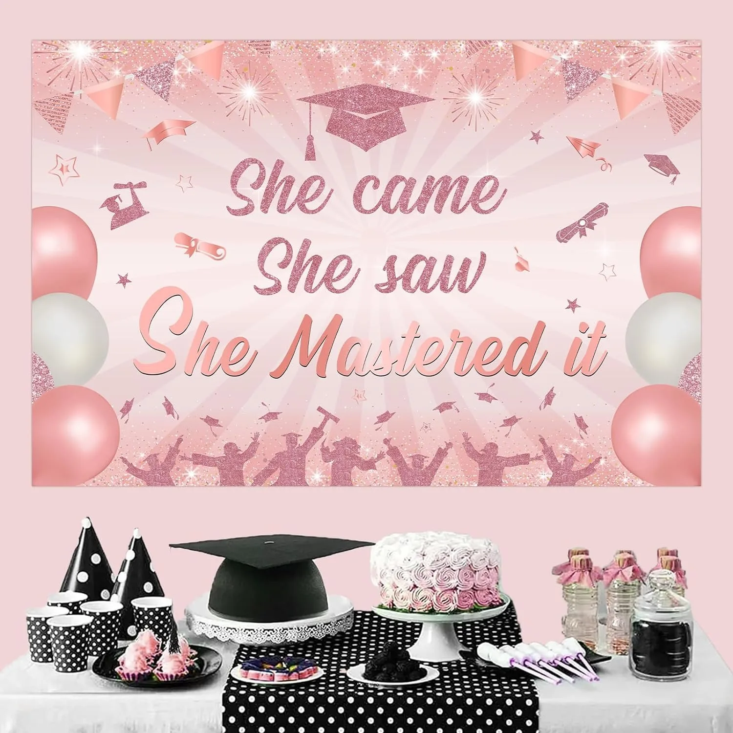 Kreat4joy Rose Gold Series She Camera She Saw She Mastered It Master's Graduation Theme Set,Graduation Decoration of 2024