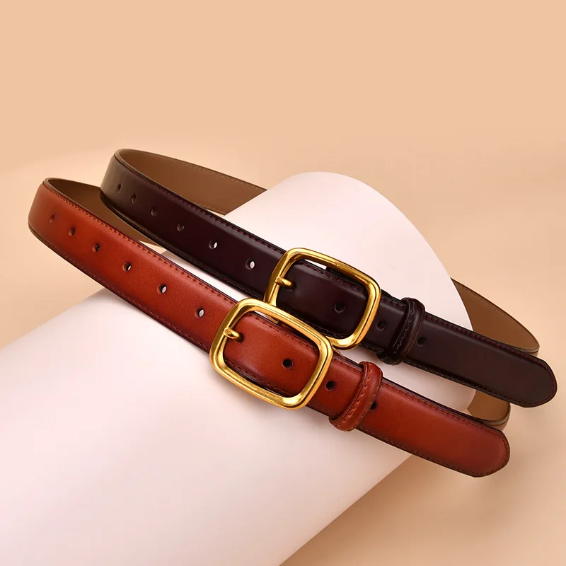 Genuine Cowhide Ladies Pin Buckle Belt Casual All-match Retro Genuine Leather Belt Women's Designer High Quality Jeans Waistband