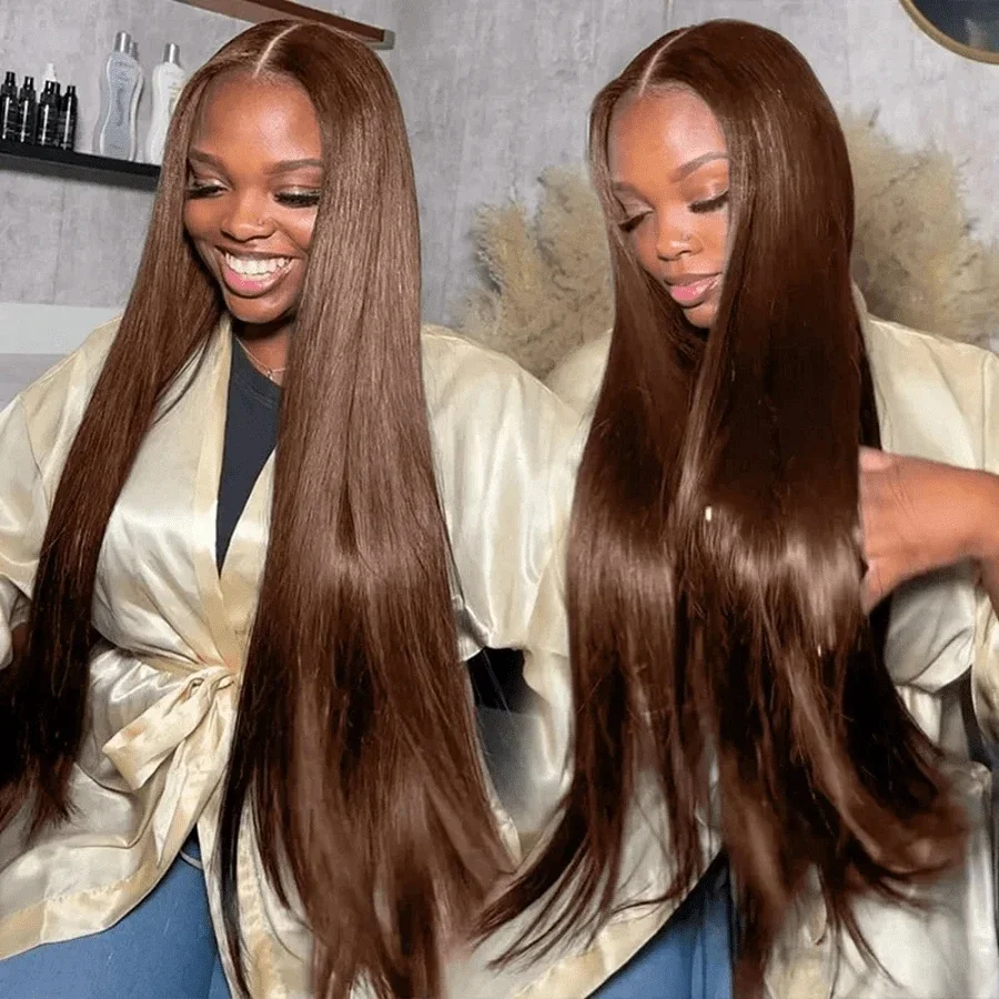 

Парик из натуральных вьетнамских волос DOR, прямые как соломка, шоколадно-коричневые, темно-коричневые, с прозрачной кружевной передней частью, парики из натуральных волос с кружевной передней частью.