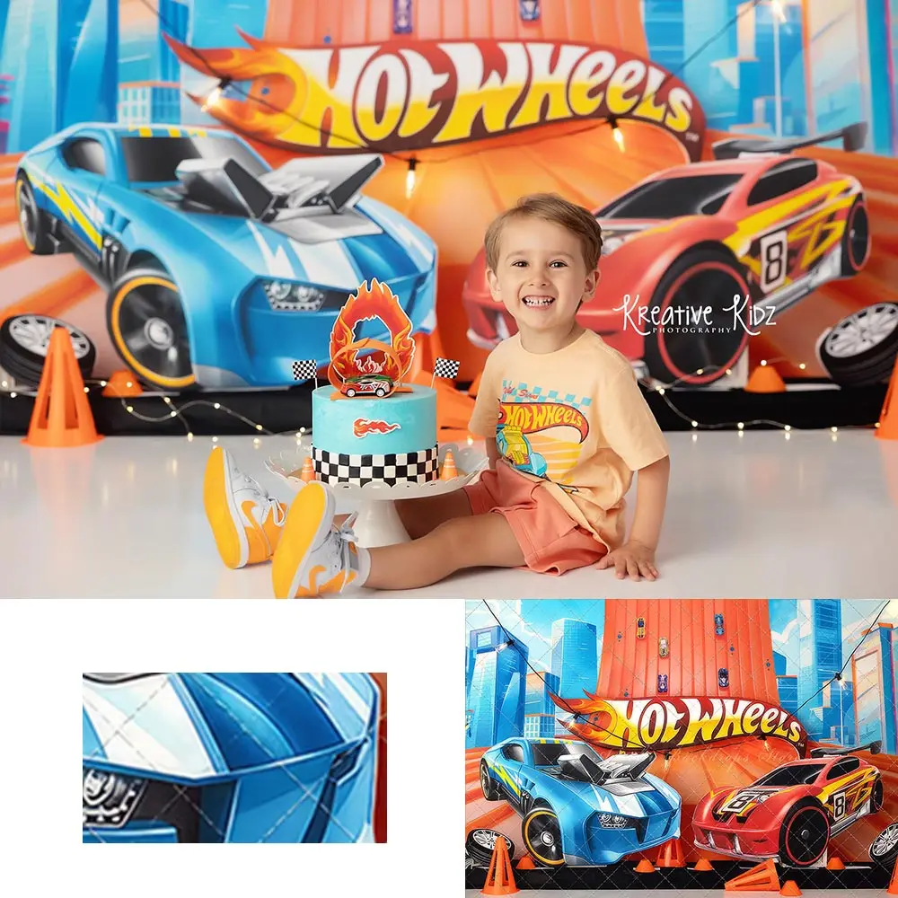 Hot Rod Race Track Boys Birthday Backdrop Kids Baby Cake Smash Photography Props Child Adult Photo Shoot Backgrounds