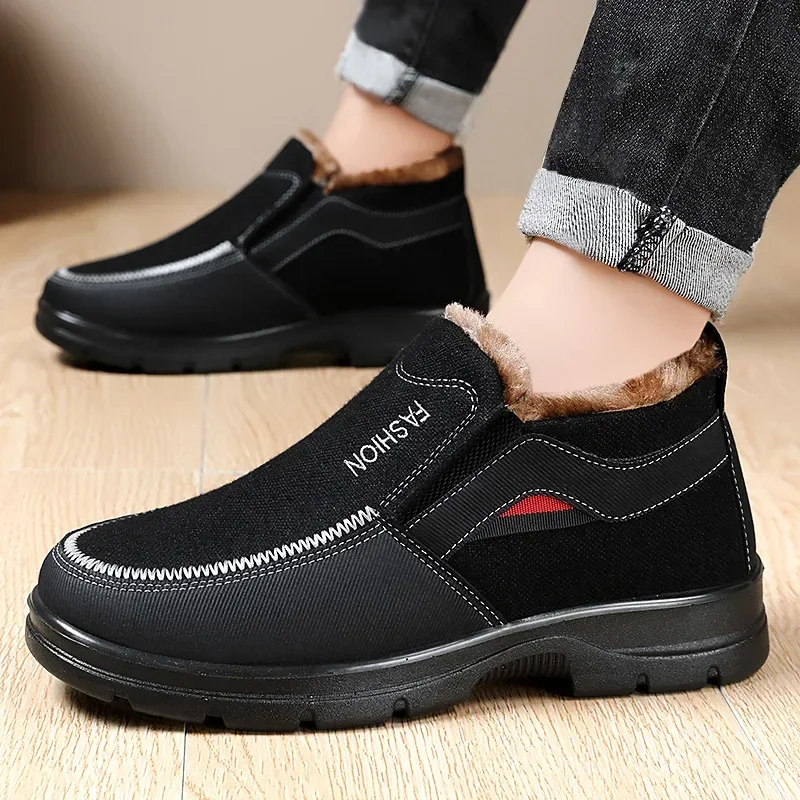 Men's Winter Cotton Boots Retro Thick-soled Non-slip Soft-soled Cloth Shoes Fashion Plus Velvet Warm Men Snow Ankle Boots 2025