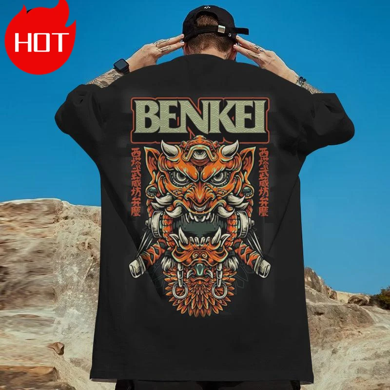 Japanese Benkei Oni Mask Print Vintage T Shirt Men 3D Graphic Tee Casual Short Sleeve Tops Street Retro Men Women Crew Neck Tees