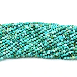 Natural HuBei Turquoise 2/3/4 MM Faceted Round Loose Strand Tiny Small Stone Beads For Jewelry Making Bracelets Accessories