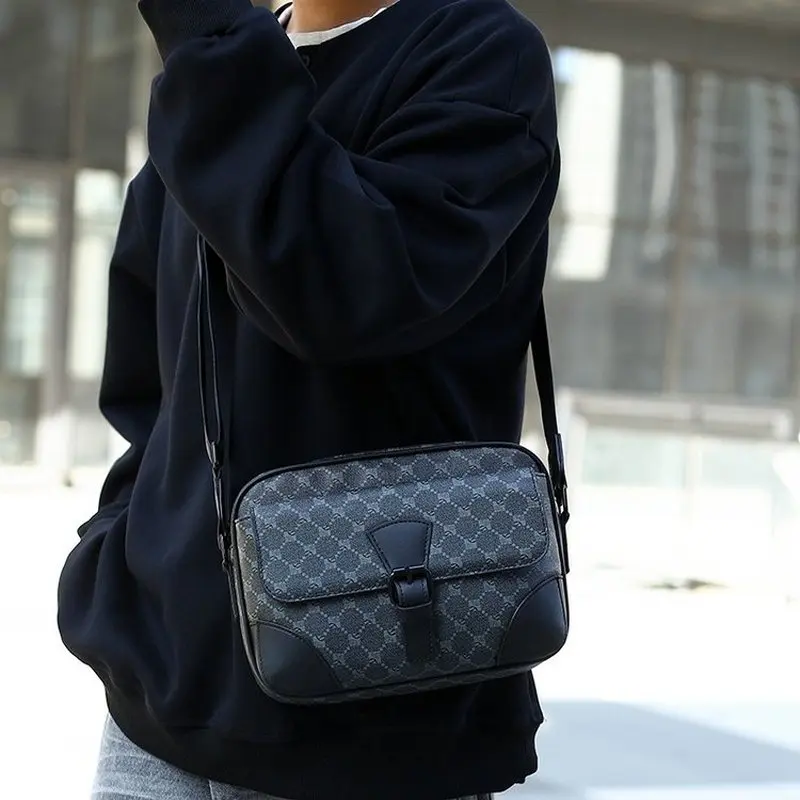 Trendy Unisex Saddle Bag Casual Flip Lock Shoulder Bag High Quality Sports Versatile Checkered printed Crossbody Bag Male bag