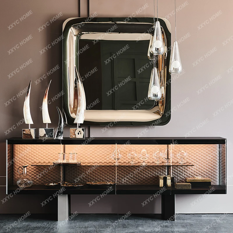 Glass Sideboard Cabinet Compartment Hong Kong Style Light with Hard Bag Living Room Floor Cabinet