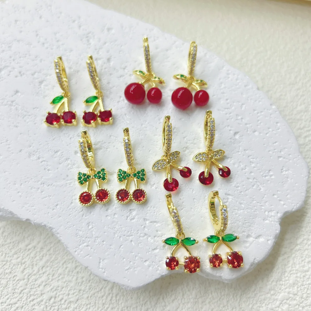

Fashion and popular niche light luxury copper fruit series red cherry earrings earrings jewelry milk women's daily work wear