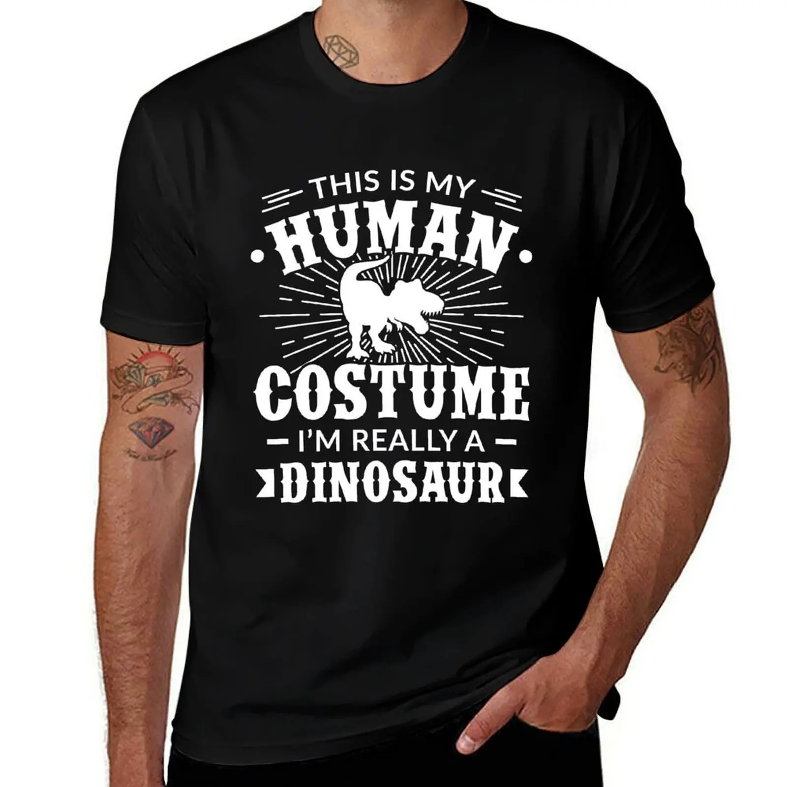 Human Costume Im really a Dinosaur Halloween T-Shirt Large Size Soft Cotton T-Shirt