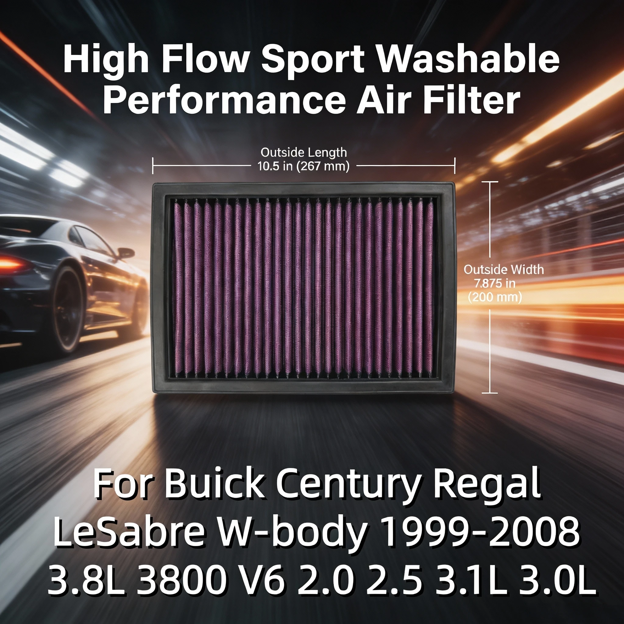 For Buick Century Regal LeSabre W-body 1999-2008 3.8L 3800 V6 2.0 2.5 3.1L 3.0L High Flow Sport Washable Performance Air Filter