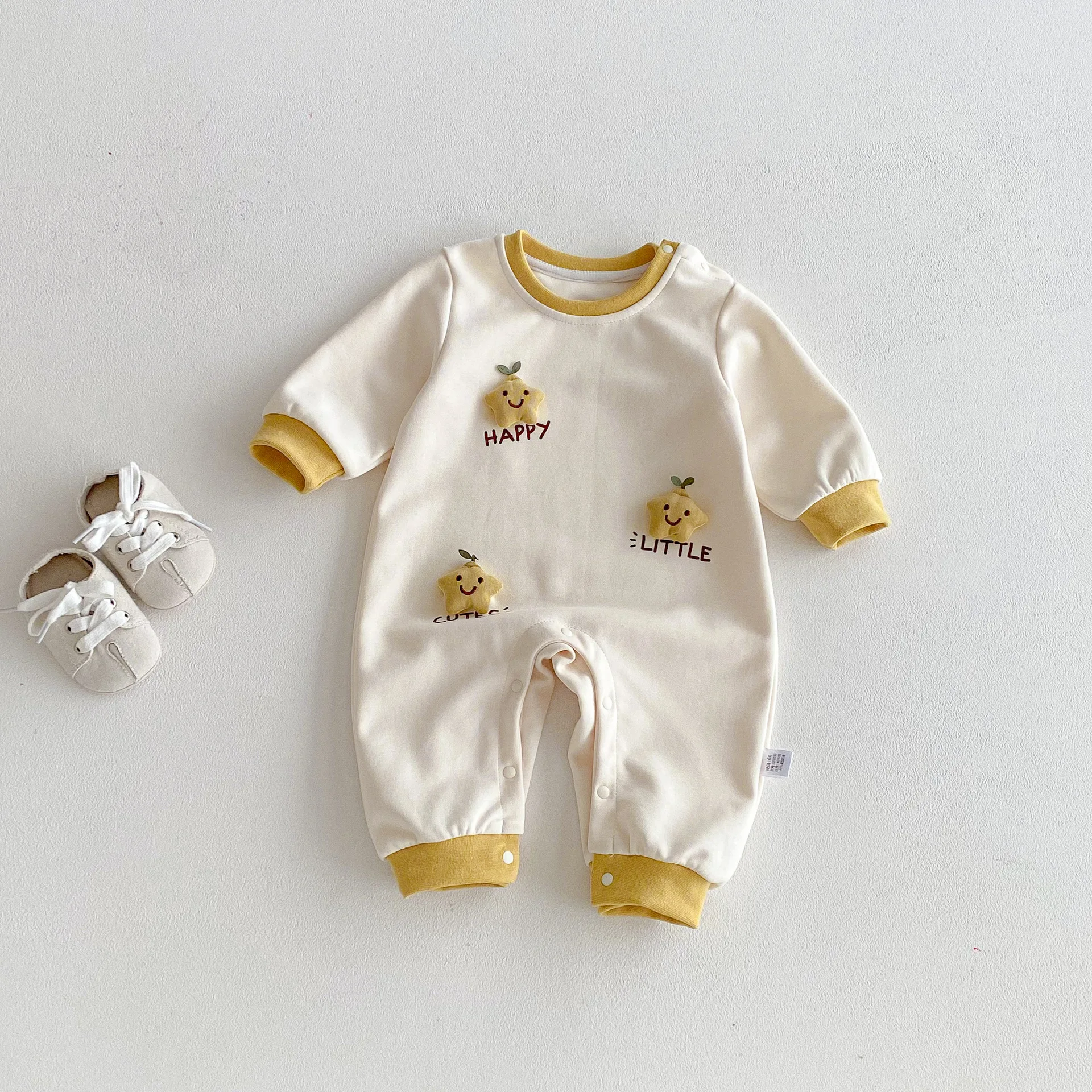 

Baby Clothing 0-2Y Newborn Long Sleeve Onesie 2026 Baby Girls Boys Romper Spring Infant 3D Star Decor Color Block Soft Bodysuit