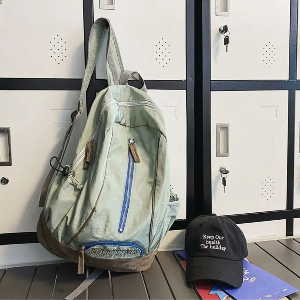 Embroidery Trendy Ins Backpack Multi-pocket Polyester Casual Schoolbags Korean Style Mochila School Bags College Students