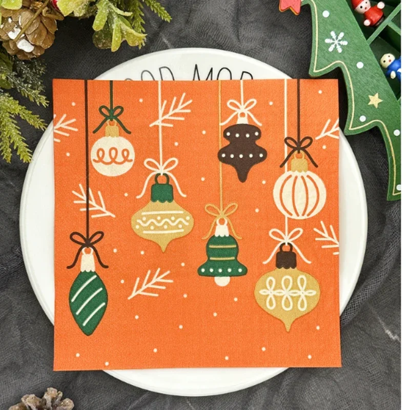 Orange Christmas Lights Printed Napkins Square Christmas Party Decoration Coloured Wood Pulp Paper Towels 20 Sheet Paper Napkins