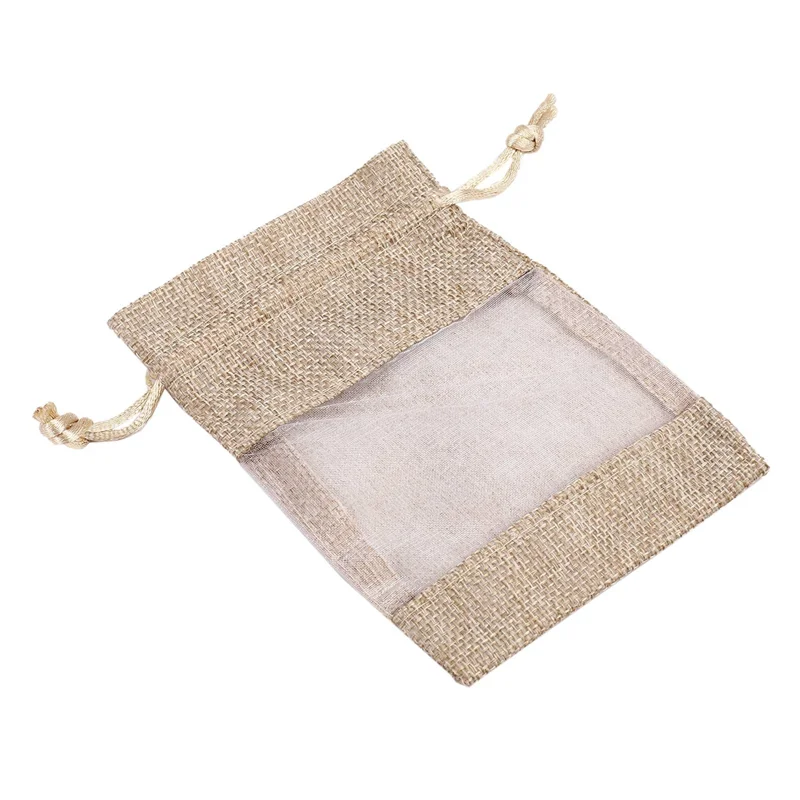 ABLN-180 szt. Lniane woreczki z organzy, woreczki z jutowego materiału ze sznurkiem, torby na prezenty świąteczne, torby na upominki ślubne, 10X14cm