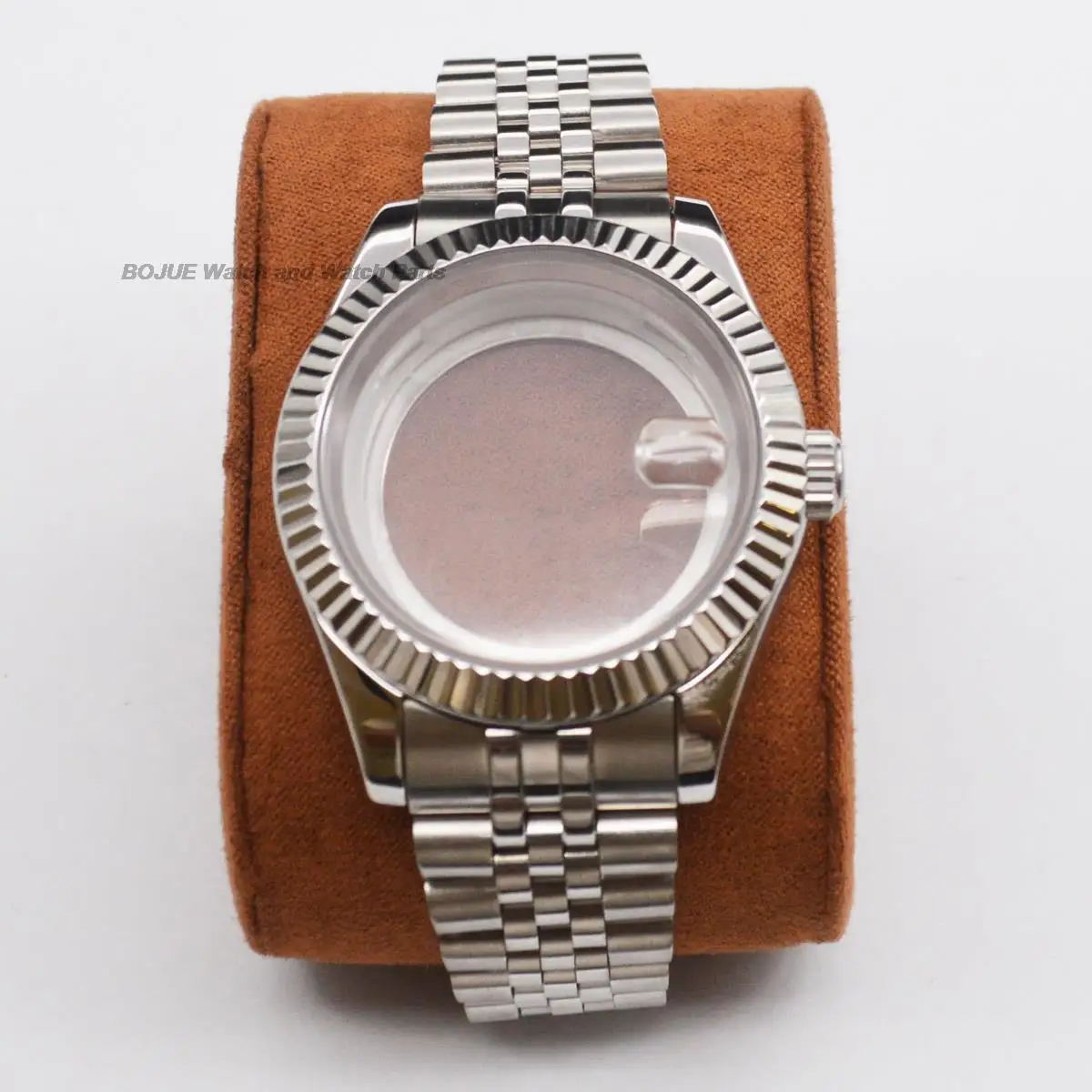 40mm Stainless Steel Watch Case and Strap Transparent Bottom for Datejust Day Window Watch Case Clear Back NH35/ NH36 Movement