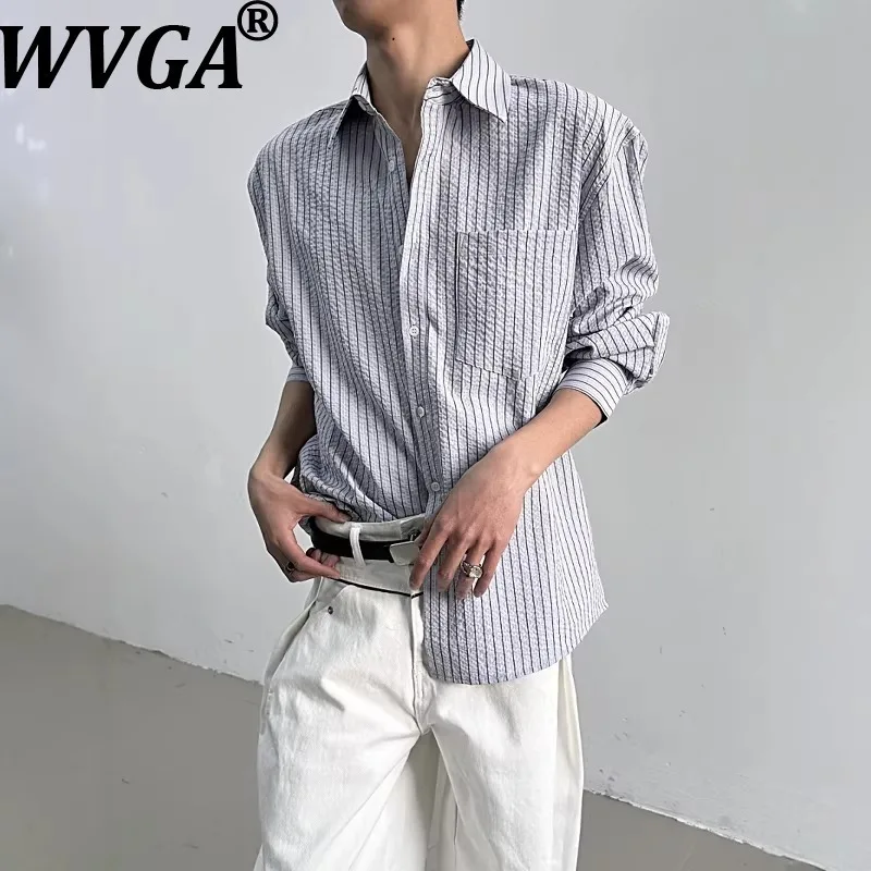

Новая мужская рубашка WVGA в корейском стиле, весна-осень, в полоску, модная, с длинным рукавом, нишевая, шикарная, повседневная, с отложным воротником, топы ins W19822