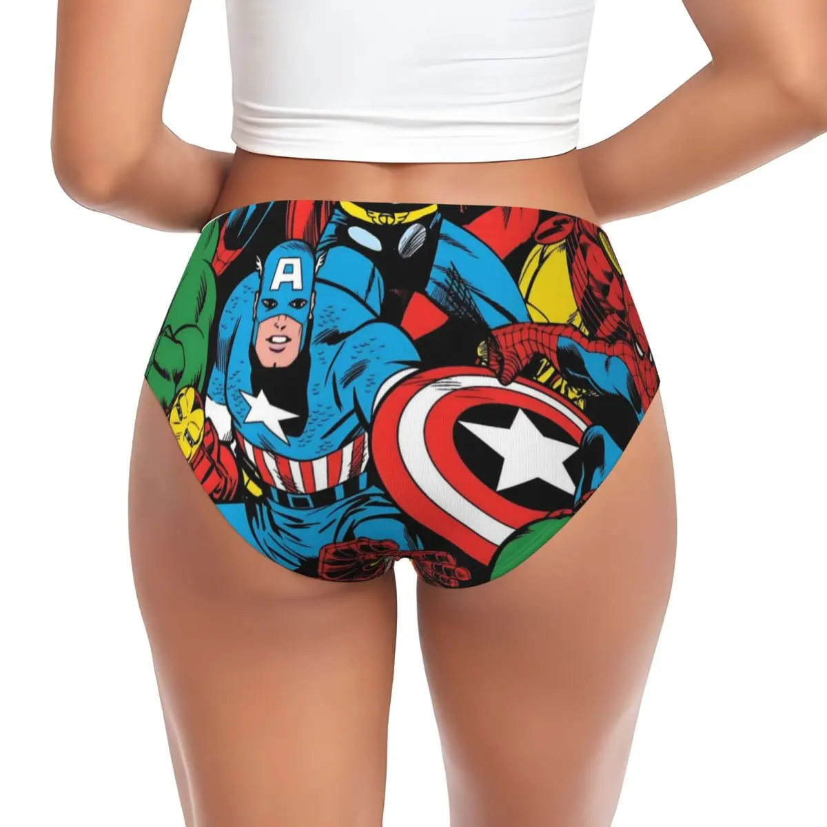 Custom Captain America การ์ตูนการ์ตูนกางเกงในสตรี Breathable ยืด Shield กางเกง