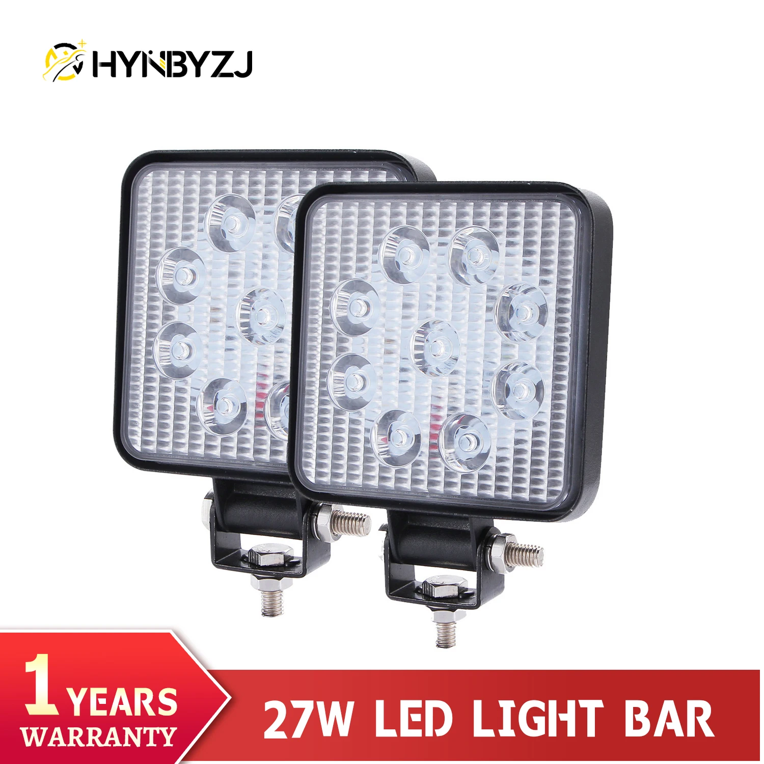 HYNBYZJ, 2 шт., фотолампа 27 Вт, рабочий квадратный прожектор, 12 В, 24 В, внедорожник, фотолампа для грузовика, внедорожника 4x4, внедорожника, ATV, фотолампа