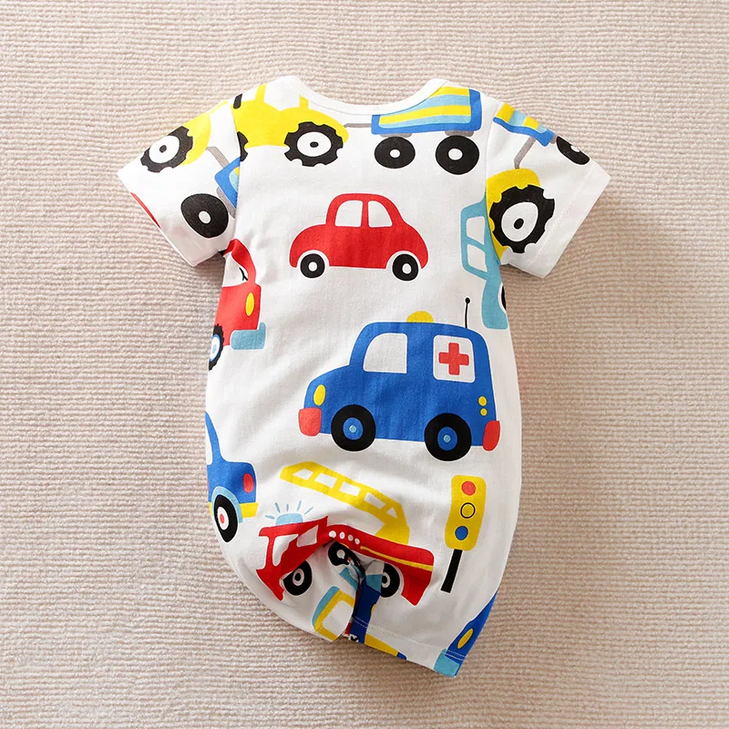 100% Cotton baby clothes 2025 Newborn Full Print Cute Cartoon Cars Summer 0-18Months Boys and Girls Baby Short-Sleeve Romper