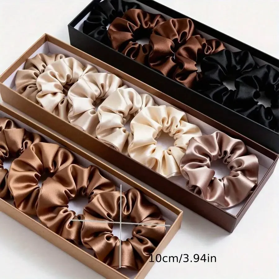

28pcs Satin Hair Scrunchies Set Neutral Mocha Black Beige Earth Tone Women Hair Ties Ponytail Holders
