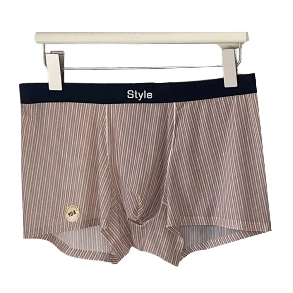 

Striped Ice Silk Sheer Boxy Underwear For Men Sexy U Convex Pouch Single Layer Boxer Shorts Ultra Thin Full Transparent Knickers