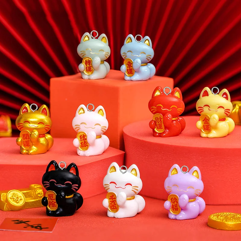 6pcs Kawaii 3D Lucky Cat Resin Charms Small Cats Animal Pendant For Earring Keychain Diy Jewelry Make