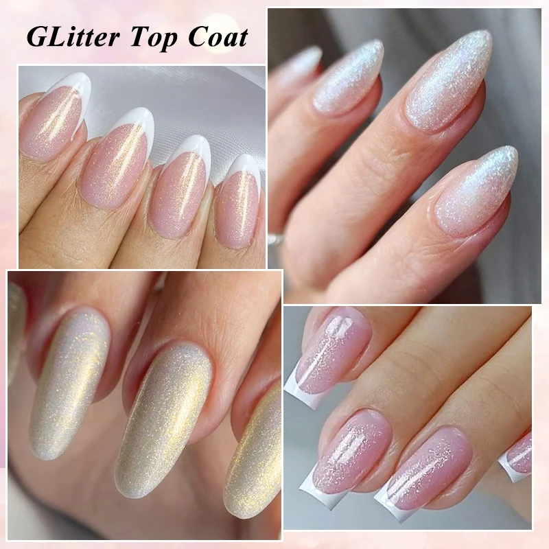 7ml 2 IN 1 Gold Silver Glitter Top Coat Gel Nail Polish Semi Permanent Soak Off UV Gel Varnish Can Be Applied On Any Color Base