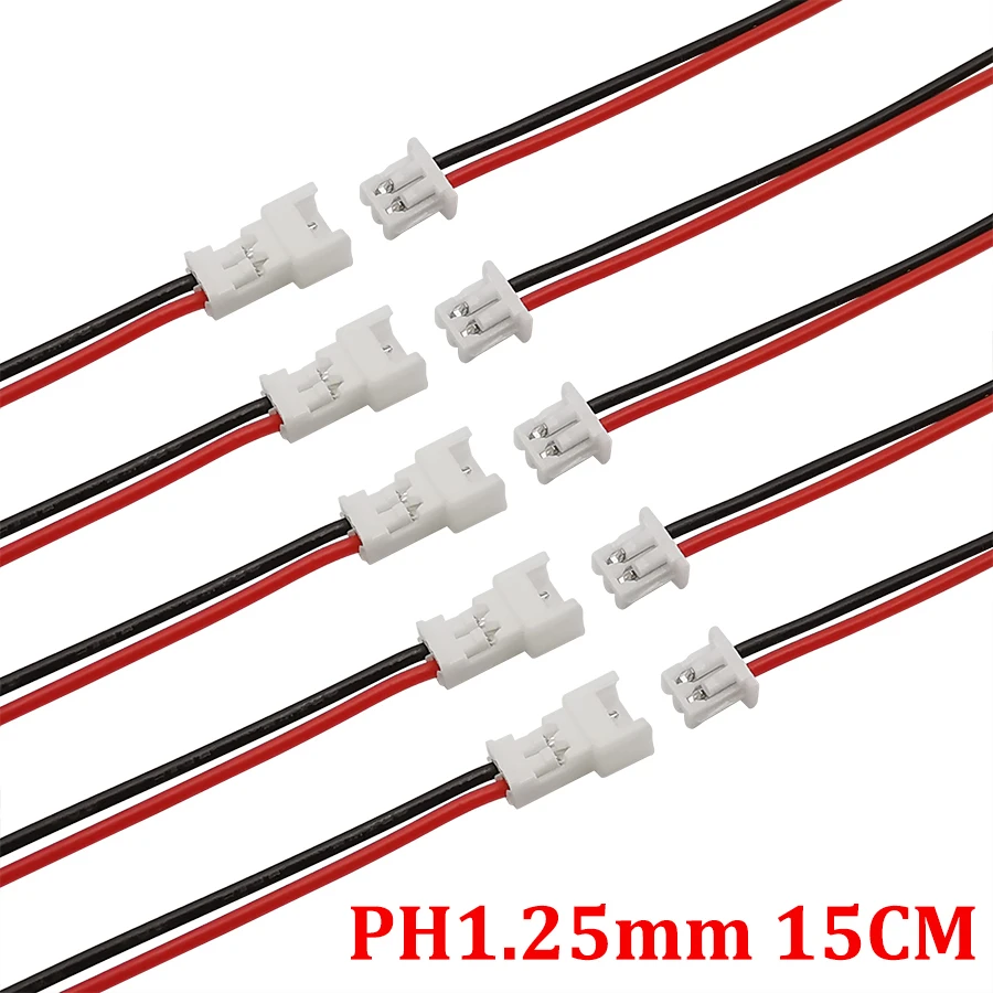 Micro JST1.25 2Pin Wire Connectors Plug Jack Mini JST PH1.25mm 2P Male Female Socket Battery Charging Cable Terminal Length 15CM