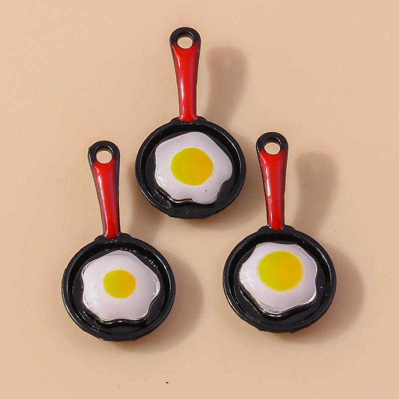 

20pcs 14x28mm Cute Enamel Fried Eggs Pan Charms for Jewelry Making Pendants Necklaces Earrings Keychains DIY Crafts Accessories