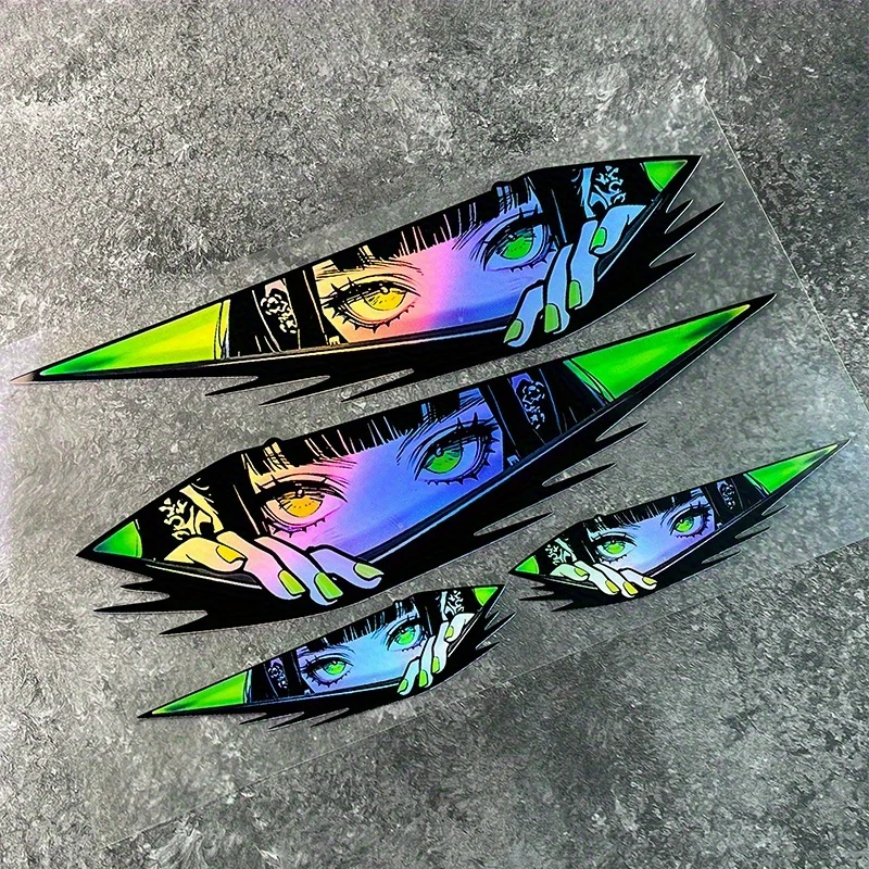 Anime-Augen Laser JDM Aufkleber, Holographische Vinyl-Sticker, Wasserfeste Dekoration für Auto Motorrad Fahrrad – Detail 4