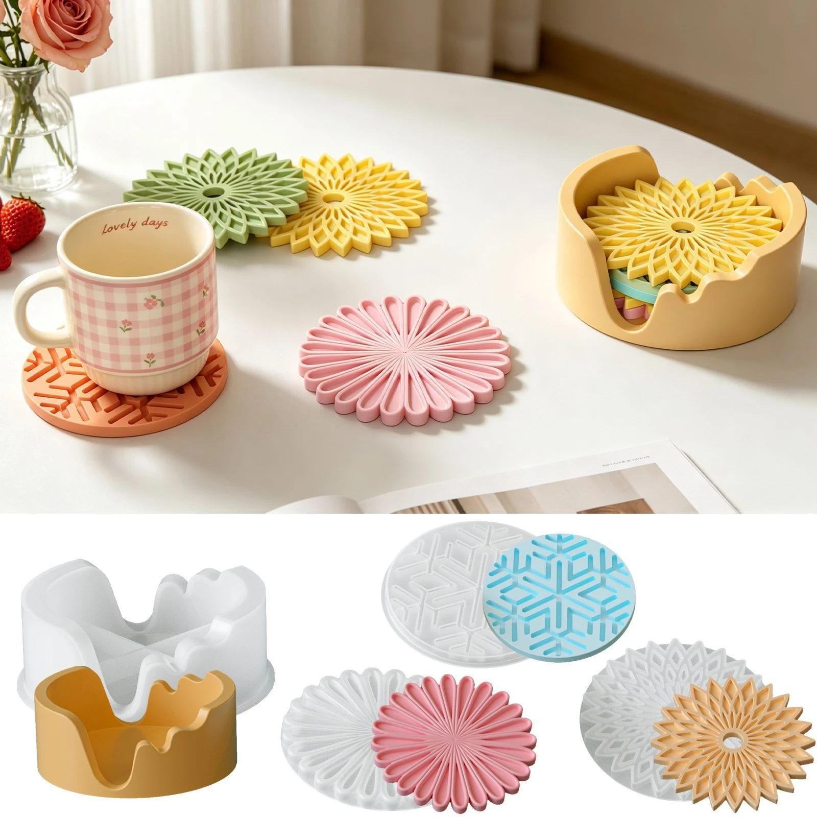 

Daisy Snowflake Mandala Pattern Mat Silicone Molds DIY Handmade Cup Coaster Casting Plaster Resin Mold Table Pad Making Mould