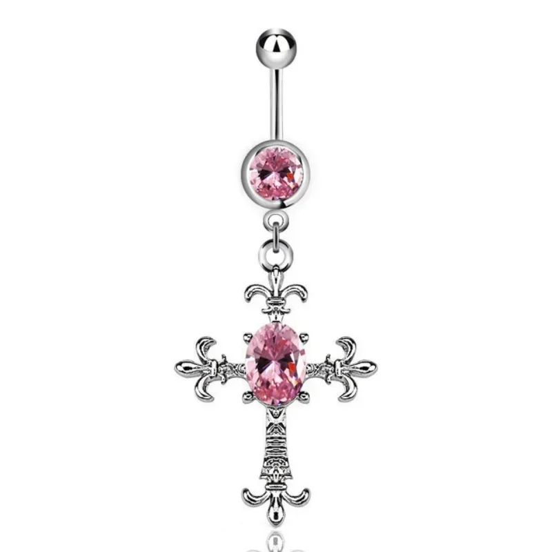 Steel Belly Button Rings Pink Crystal Piercing Navel Heart Style Navel Piercing Earring Belly Piercing Sexy Body Jewelry Ombligo