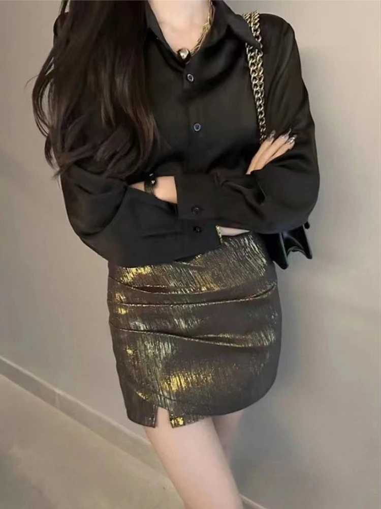 Spring Summer 2026 Asymmetric Mini Skirt Women's Luxury Bodycon Pleated High Fashion Sexy Chic Style