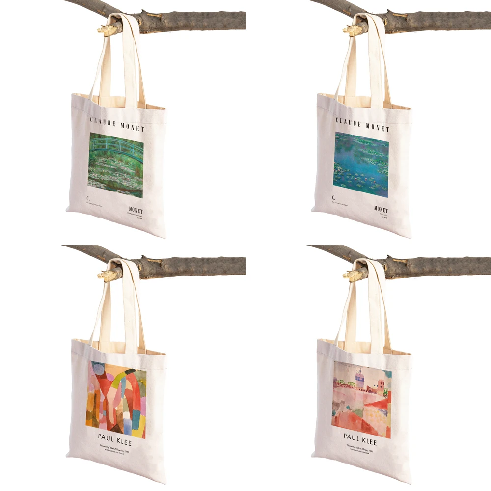 Canvas Female Shoulder Shopper Bag Van Gogh Morris Vintage Oil Painting Books Handbag Tote For Women Shopping Bags