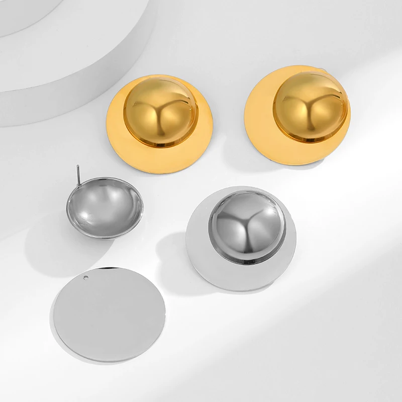 PRISCA | Trendy Round Circle Earrings Metal New Women Stainless Steel Hypoallergenic Jewelry Gold Dropshipping