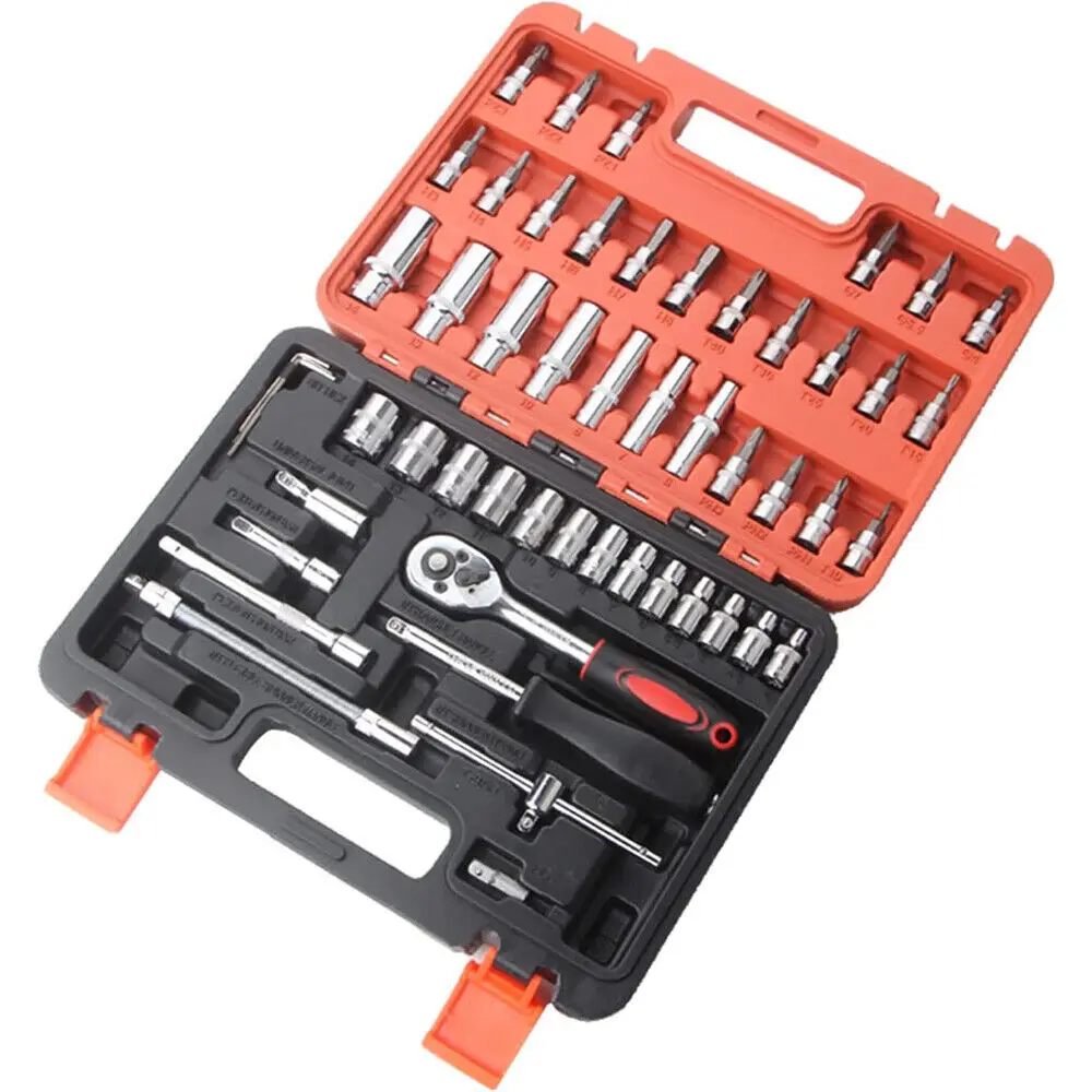 53PCS Ratchet Torque Wrench Kit Hand Repair Tools For Car 1/4