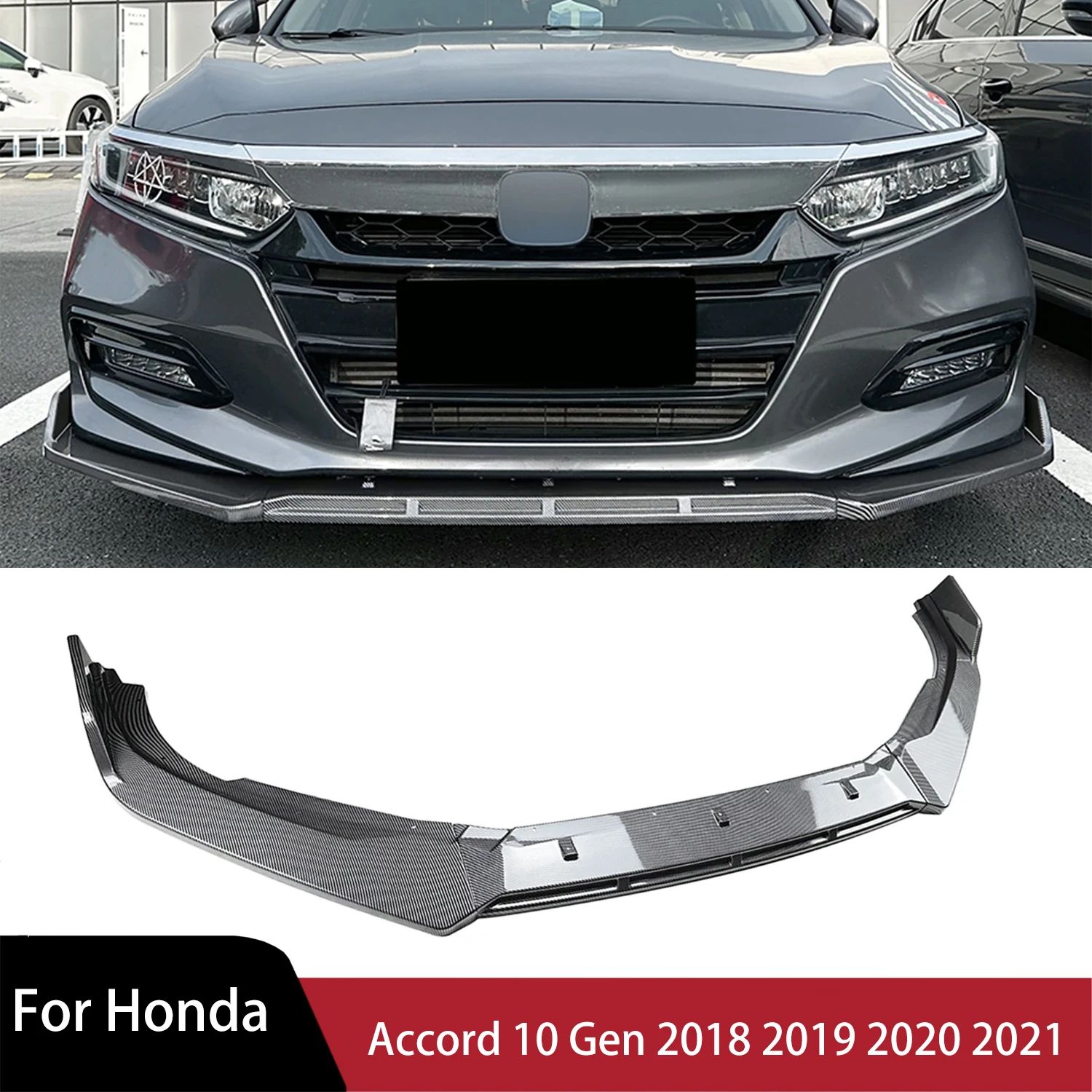 Front Bumper Spoiler Splitter Lip for Honda Accord 10 Gen 2018 2019 2020 2021 Strip Blade Trim Front Bumper Protection