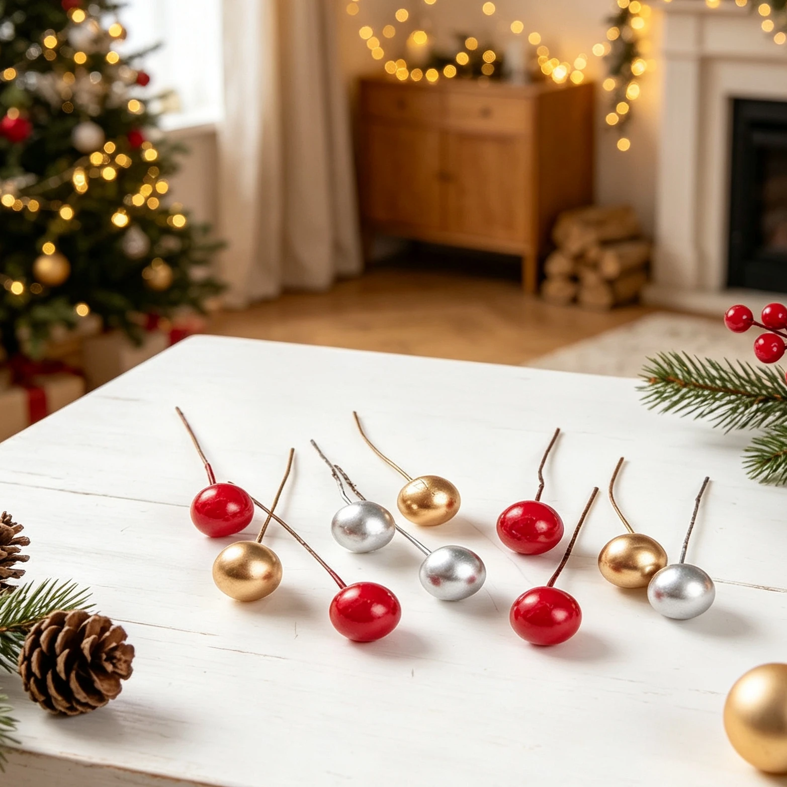 100/200Pcs Artificial Small Round Beads Polychrome Holiday Home Fall Wedding Garden Christmas Tree Garland Ornamental Decoration view 5