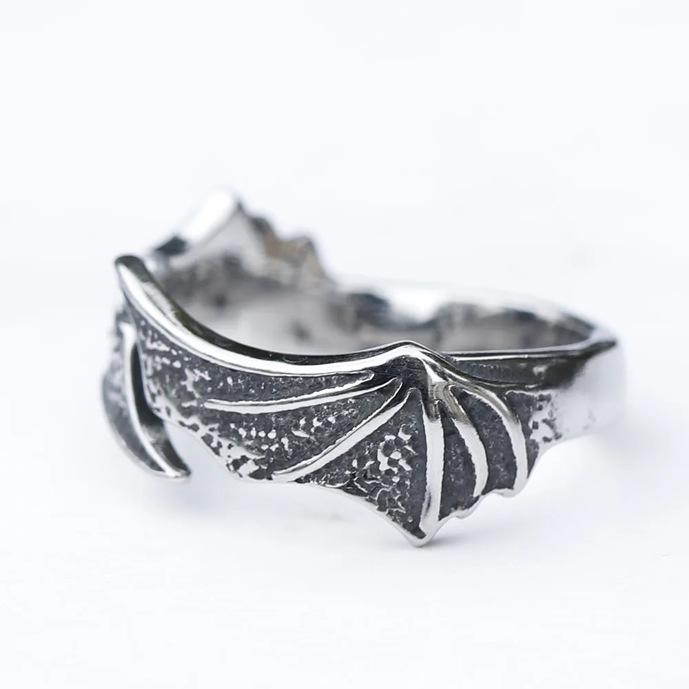 2023 New Boho Feather Rings for Men, Antique Color Stainless Steel Wings Style Finger Ring,Rock Punk Male Jewelry,Boyfriend Gift